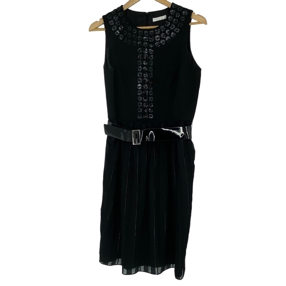 Badgley Mischka LBD Little Black Cocktail Dress with shiny disk detail, M
